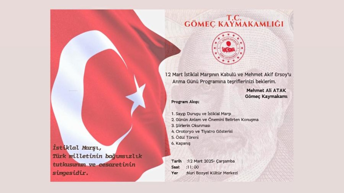 12 Mart İstiklal Marşı’nın Kabulü ve Mehmet Akif Ersoy’u Anma Programı